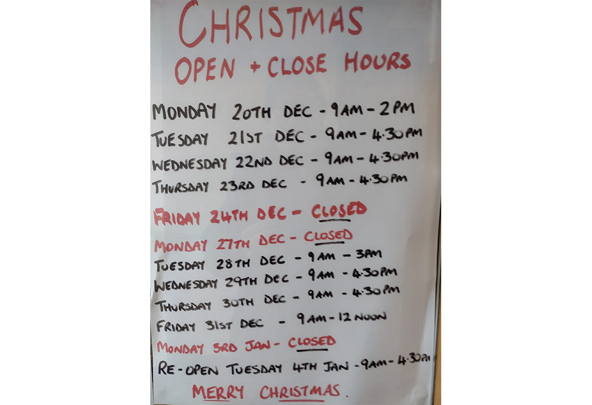 COMMUNITY Centre opening times Christmas and New Year.